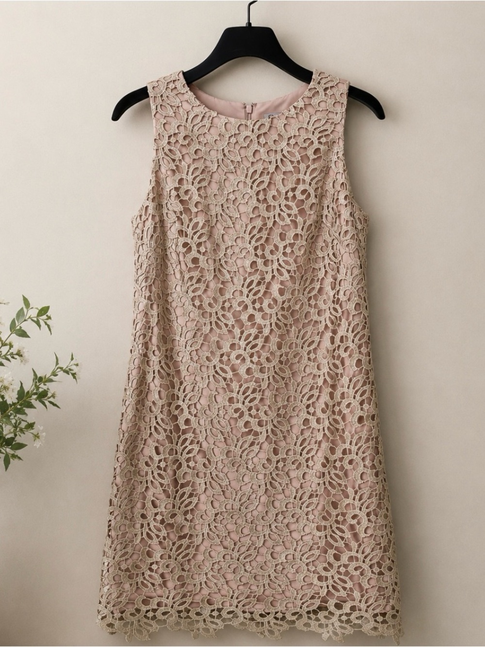 Eliza J Blush Pink Gold Lace Shift Dress - NWT - Size 6 - Wedding Guest Cocktail